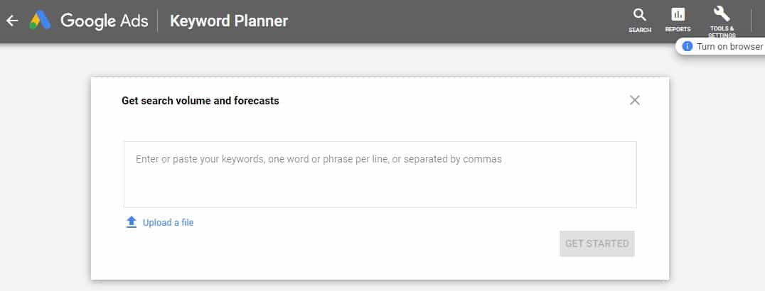 google keywords planner search volume
