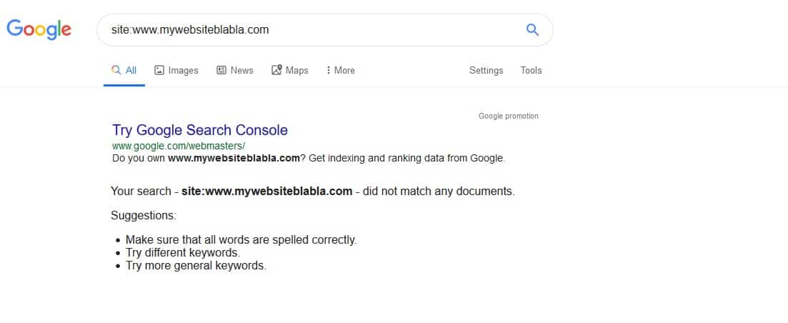 website does not appear in google search