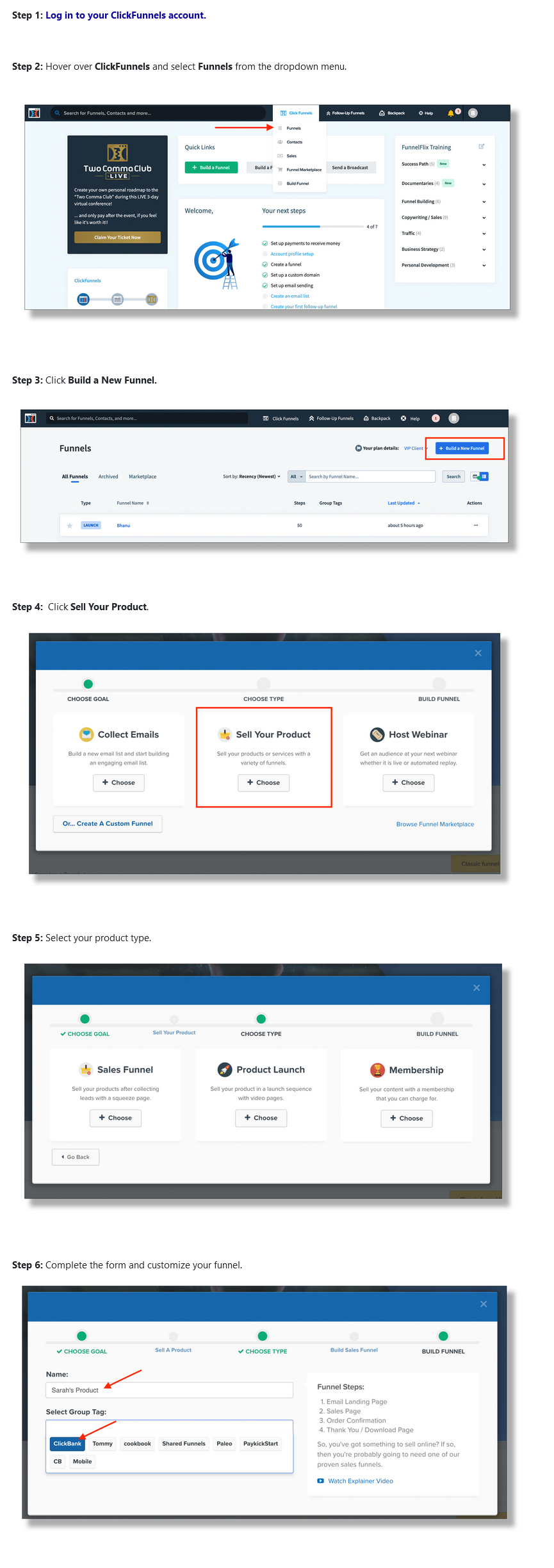 Clickbank ClickFunnels how to use steps 