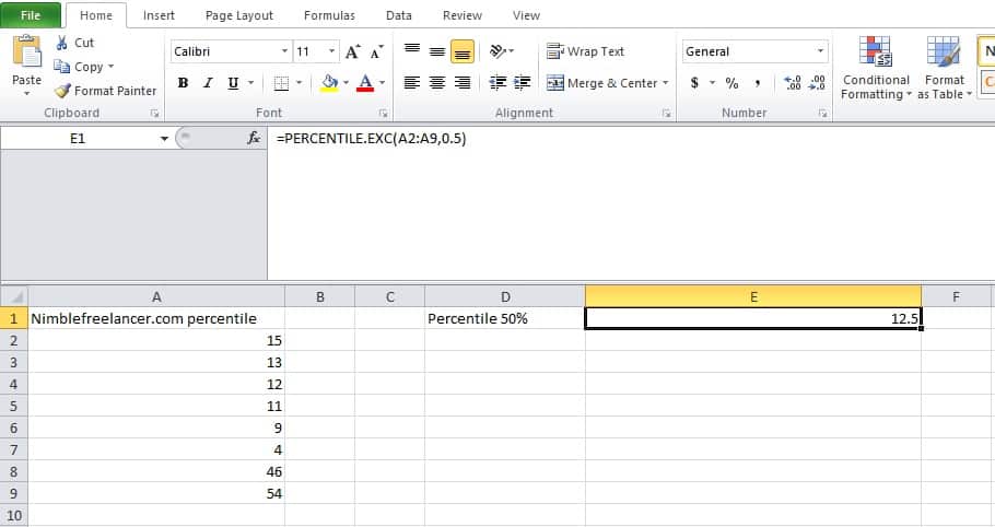 find percentile in excel 