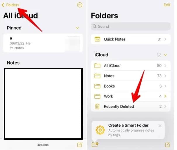 how to empty trash in Notes in iPhone