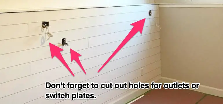 install shiplap but cut holes for plates