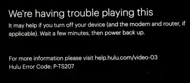 Fix Hulu Error Code P-TS207