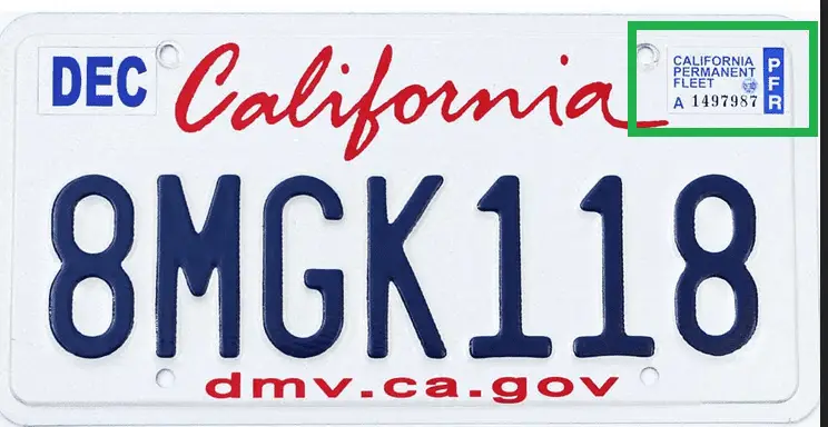 California permanent fleet licence plate