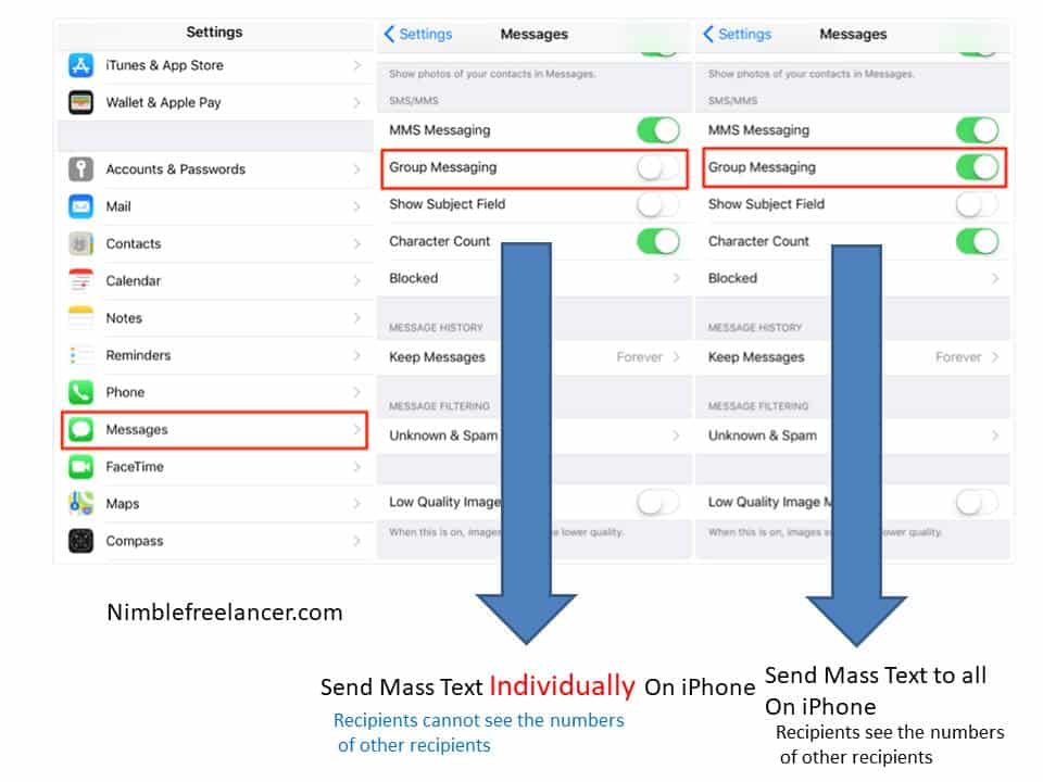 how to send a group text message individually on iphone