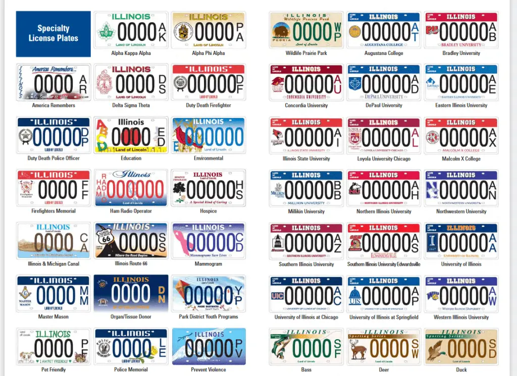 illinois speciality license plates