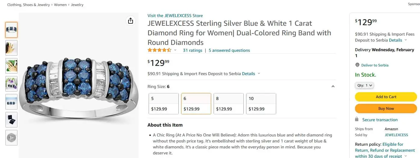 1 carat diamond ring at Amazon
