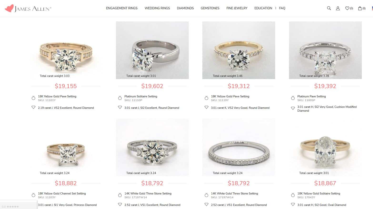 best 3-carat diamond rings at James Allen based on cost-benefit analysis