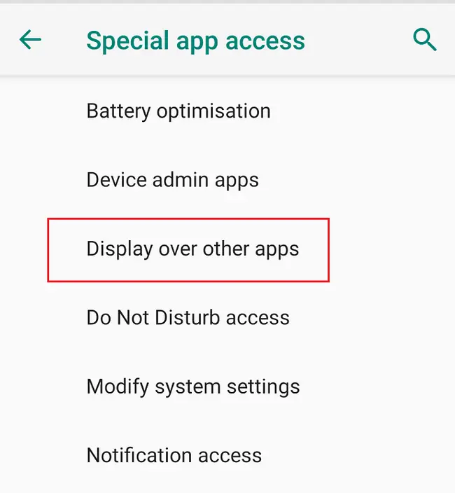 how to turn off display over other apps
