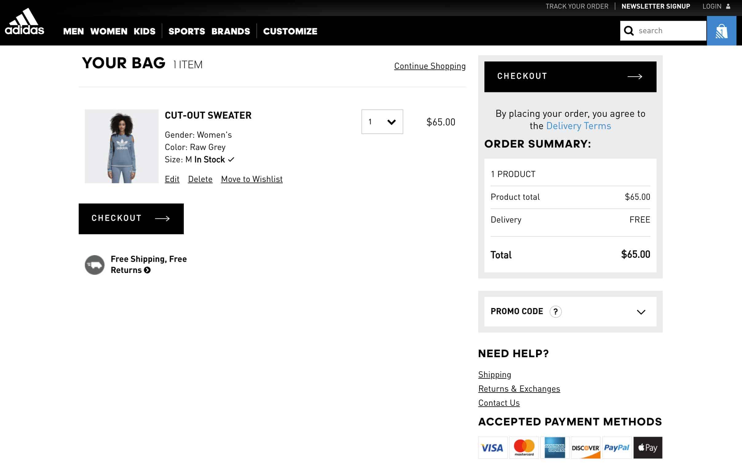 adidas checkout page for payment