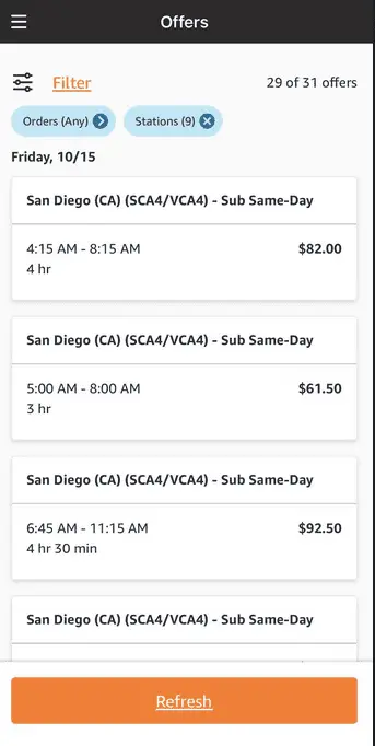 Sub Same Day message Amazon Flex delivery