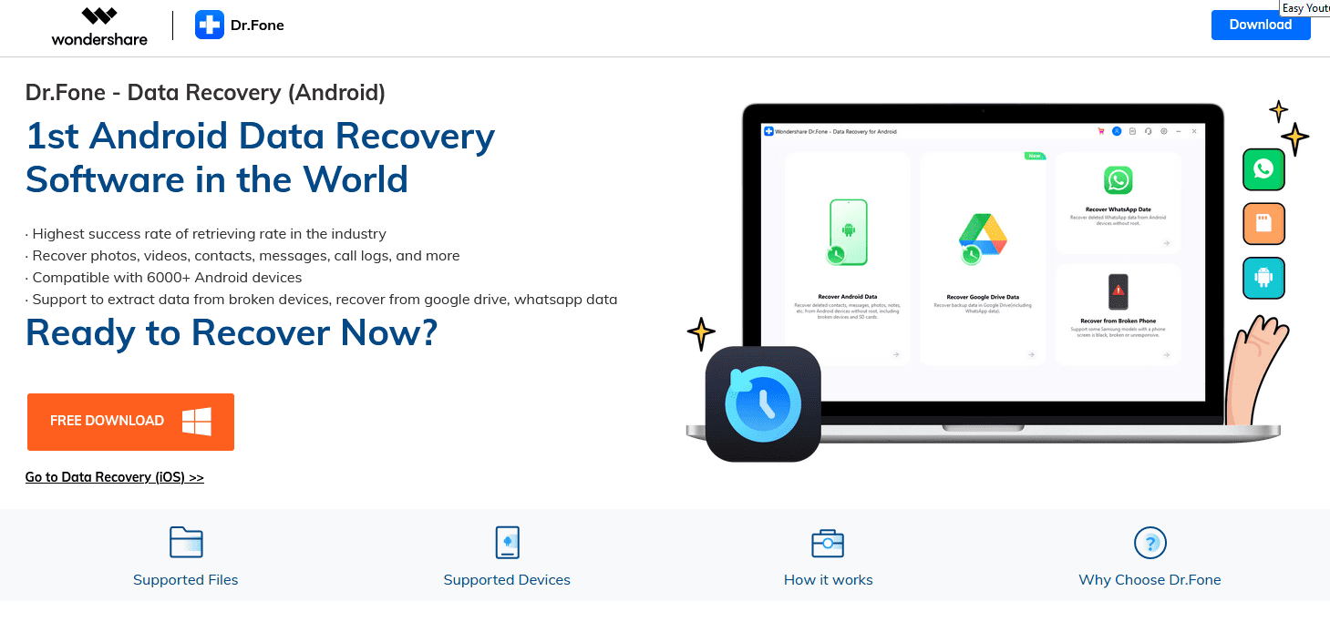 Dr. Fone Free iPad Data Recovery Software download page screenshot