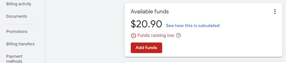 funds running low