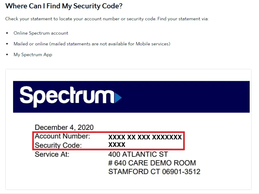 how to find spectrum security code